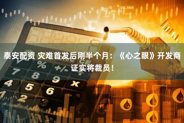 泰安配资 灾难首发后刚半个月：《心之眼》开发商证实将裁员！